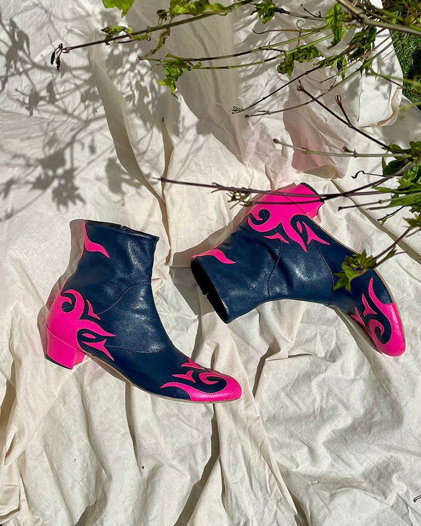 handmade leather boots melbourne shoemaker pink navy custom bespoke